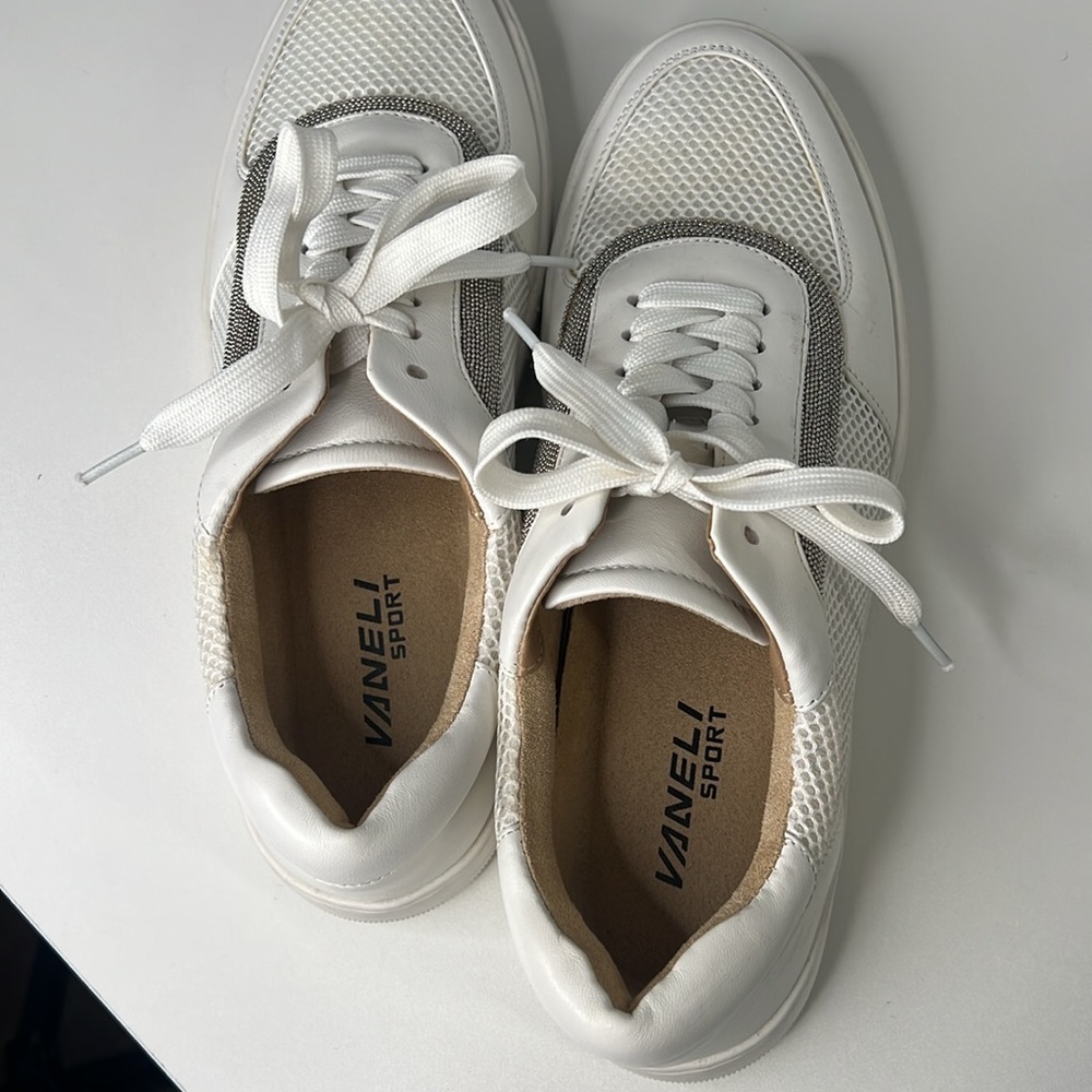 Vaneli Chico white tennis shoes size 9 women’s beaded leather sneakers - Picture 4 of 11